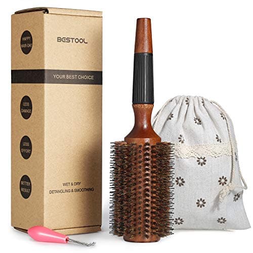Image of BESTOOL Round Brush for Blow Drying, Boar Bristle Round Hair Brush with Wooden Barrel, Large Styling Brush for Women & Men, Straightening, Curling, Adding Shine or Volume (2.8 Inch)