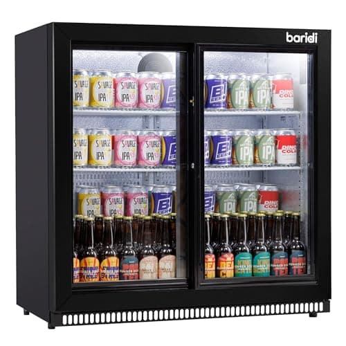 Image of Baridi Back Bar Drinks Fridge/Cooler with Double Glazed Glass Sliding Door & Security Lock for Commercial & Domestic Settings 190L, Black - DH273