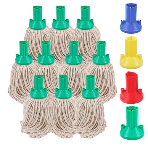 Image of Mop Heads Replacement, Colour Coded Self Threading Socket Cotton Mop Head PY (Pack of 10) (Green)