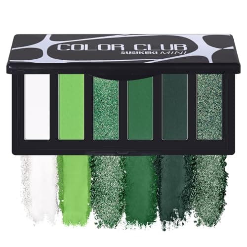 Image of SUSIKEKI Green Eyeshadow Palette with Mirror Lime Forest Emerald Tones Matte Shimmer 6 Colors Mini Eye Shadow Pallet Travel Size Highly Pigmented for Goth Fairy Joker Wicked Halloween Parties Makeup