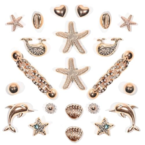 Image of 22Pcs Bling Shoe Charms Gold Dolphin Starfish Whale Ocean Shoe Accessories Bling Gold Shoe Chain for Women Luxury Jewelry Clog Shoe Decoration Charms for Party Favor Birthday Present