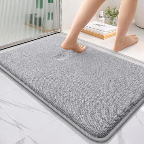 Image of smiry Thick Memory Foam Bath Mat,60 x 90 cm,Extra Soft Absorbent Bathroom Mat,Non-Slip Quick Dry Bath Mats for Bathroom,Machine-Washable Bath Rug Foot Mat,Grey