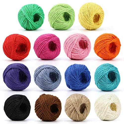 Image of HULISEN Jute Twine - 15 Roll, 1230 Feet (410 Yards) 2mm 3 ply Twine String for Artworks, DIY Crafts, Gift Wrapping Twine, Picture Display and Embellishments