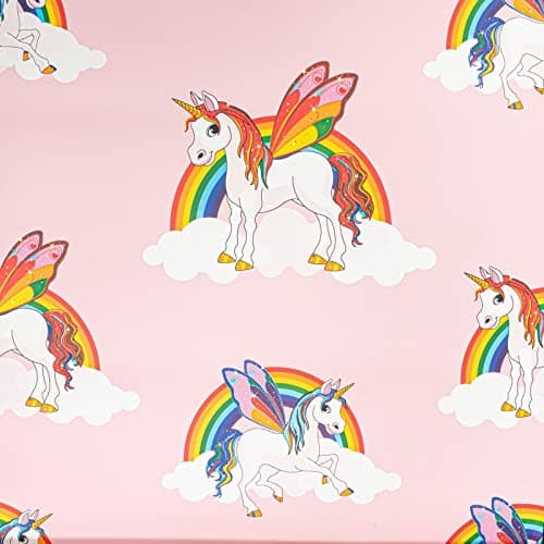 Image of SOPHIE LAURENCE Pink Unicorn Vinyl Wallpaper - Horse Rainbows Unicorn Princess - Wallpaper for Girls Bedroom - Solid Thick Heavy Duty Designer Textured Wallpaper