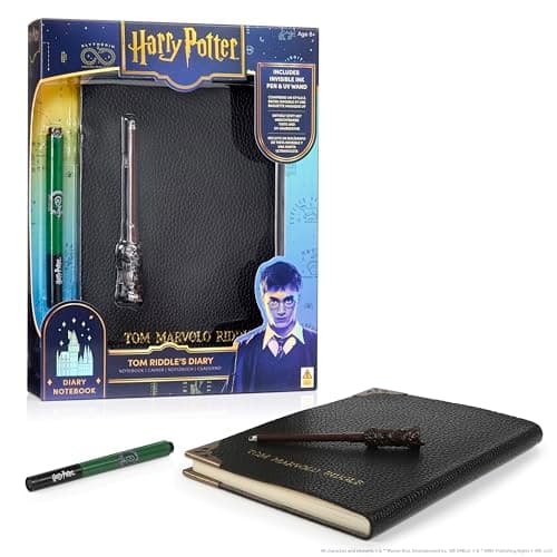 Image of WOW! STUFF Tom Riddle's Secret Diary With Slytherin House Invisible Ink Pen and Harry Potter UV Light-Up Wand | Harry Potter Stationery Set | Wizarding World Official Collectables Toys and Gifts