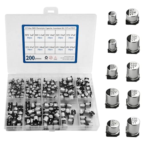 Image of BGTXINGI 200PCS 10 Value SMD Electrolytic Capacitor Assortment Kit 1UF to 470UF(Aluminum Electrolytic Capacitor with A Plastic Box)