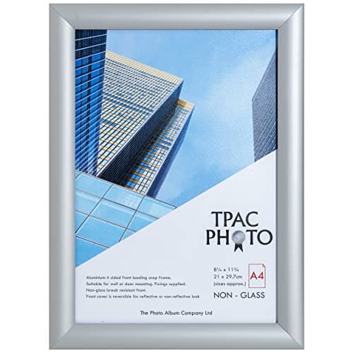 Image of Hampton Frames A4 Snap Frame 21x30cm Silver Pack of 1, Acrylic Front, Front Loading, Break Resistant, Anti Reflective, Includes Fixing Kit, Easy Change