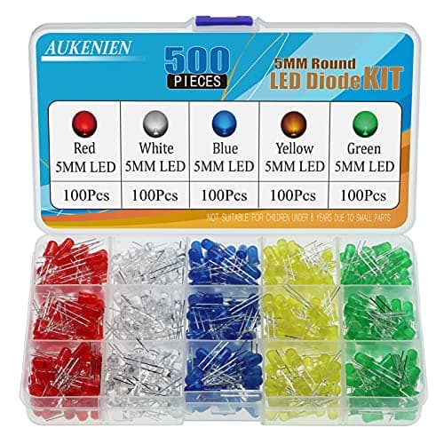 Image of AUKENIEN 500pcs 5MM LED Diodes Light Emitting Diode Assortment Kit 5 Colors Red Blue Yellow Green White Round LED Lighting Bulb Lamp Components for Electronics