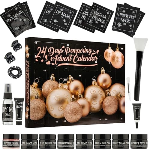 Image of KreativeKraft Beauty Advent Calendar 2025, Makeup Set, Pampering Skincare Christmas Countdown Calendar for Girlfriend Wife Mum Sister, Gifts for Her (Black/Gold)