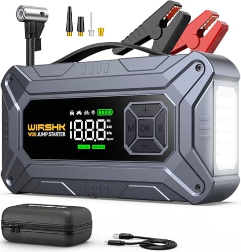 Image of Jump Starter Power Pack with Air Compressor, 8000A 150PSI Portable Car Battery Booster (8.0L Petrol/10L Diesel), 12V Car Jump Starter Power Bank with Jump Leads, LCD Screen, 2 LED Light