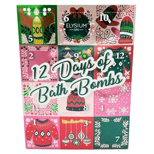 Image of Elysium Spa Christmas Advent Calendar | 12 Days of Bath Bombs | 4 Festive Scents - Stocking Filler Gift Set | Christmas Gifts for Women (12 Scented Bath Bombs)