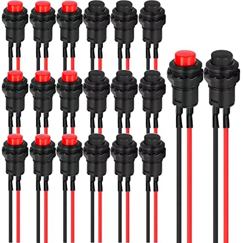 Image of RUNCCI-YUN 20pcs 12mm 3V-6V-12V-24V Prewired Mini Self-Locking Latching Push Push Button,SPST ON/OFF 2 Pin Round Button for Model Railway Hobby Arduino DIY AC 250V/1.5A 125V/3A