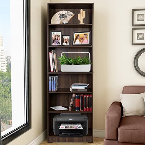 Image of Absolute Deal 6-Tier Tall Bookcase Shelving Display Unit, brown walnut, 60 x 29 x 180 cm, ADLF077