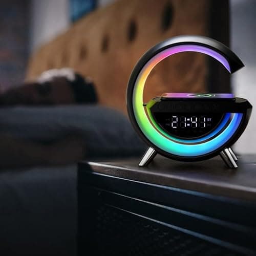 Image of Introducing Vibes 3-in-1, the ultimate bedside companion! Vibes 3-in-1 LED Speaker, Alarm Clock & Wireless Charger - Black.