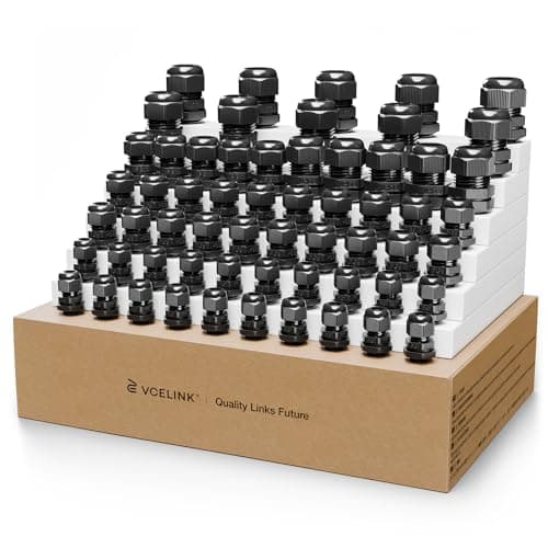 Image of VCELINK 60Pcs IP68 Waterproof Cable Gland Kit - PG7/9/11/13.5/16/19 Thread, Adjustable for 3-18mm Cable Diameter, Black Nylon Cord Grip Connectors, Black