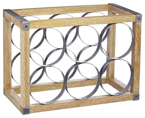 Image of KitchenCraft Industrial Kitchen Vintage-Style 6-Bottle Metal/Wooden Wine Rack, 24.5 x 17.5 x 34 cm (9.5" x 7" x 13.5")