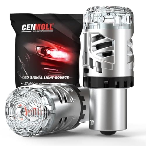 Image of Cenmoll P21W Bulb Red, 600% Super Bright 6000 Lumens 12V Canbus Error Free 1156 BA15S 382 P21W LED Bulb with Lens for Brake Tail Stop Lights, Pack of 2