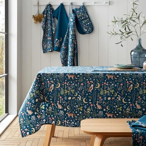 Image of Catherine Lansfield Enchanted Twilight Animals Cotton 137x178cm Table Cloth Navy Blue