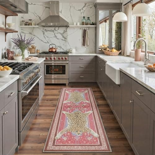 Image of BEIMO Washable Runner Rug 80x150cm Vintage Bloom Floral Anti-Slip for Bedroom Kitchen Bathroom Home