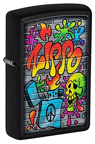 Image of Zippo Windproof Lighter - Street Art Model - Black Matte Finish with Graffiti Color Image - Refillable - Reusable - Windproof - Gift Box - Made in USA
