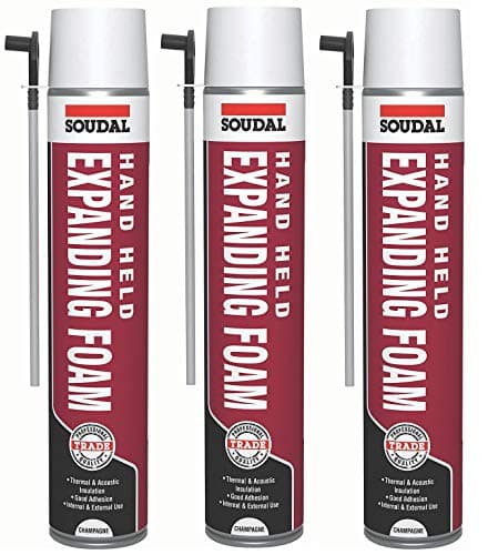 Image of Soudal 750ml Champagne Gap Filler Expanding Foam Handheld Spray with Nozzle & Gloves (3)