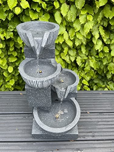 Image of allpondsolutions Garden Bowl Water Feature with LED Lights - Outdoor Solar Powered Panel - 47x27x23cm
