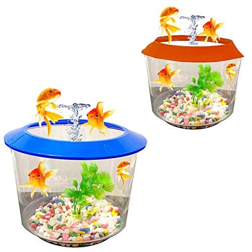 Image of Pet Living Goldfish Bowl Strater Set Gold Fish Bowl with Ornamental Plant Fish Bowl (ORANGE)