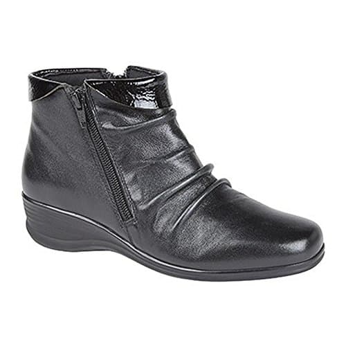 Image of Mod Comfys Leather Mid Cut Ruched Ladies Fashion Ankle Boots - Black Softie Leather, Ladies UK 5/EU 38