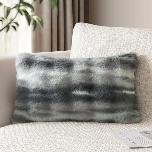 Image of JOTOM Set of 1 Plush Cushion Cover 30x50 cm Soft Decorative Throw Pillow Cover Fluffy Faux Fur Pillowcase for Couch Sofa Bedroom Pillow 12x20 Inch (Dark Grey)