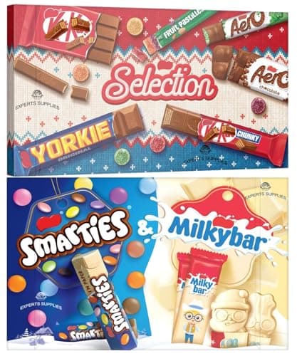 Image of NewKit Kat Chunky, White NewSmaries & NewMilkybar Selection Pack of 2 Each | New Chocolate Selection Box | Perfect Gifr for Christmas and New Year (x2 Pack, Christmas & Smarties Selection)