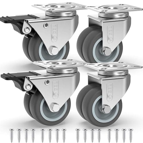 Image of GBL Heavy Duty Castor Wheels - Set of 4 50mm (2") Castors - Rubber Swivel Trolley Wheels for Furniture - Lockable Caster With Brakes - Outdoor Casters - Wheel for Appliance or Bed