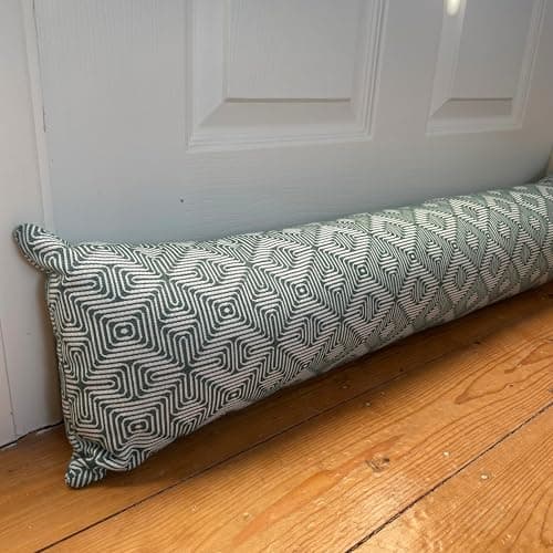 Image of Snugglemore Draught Excluder Woven Jacquard Geometric Design Door Window Draught Cushion Guard in 4 Colours (Green, One Size)