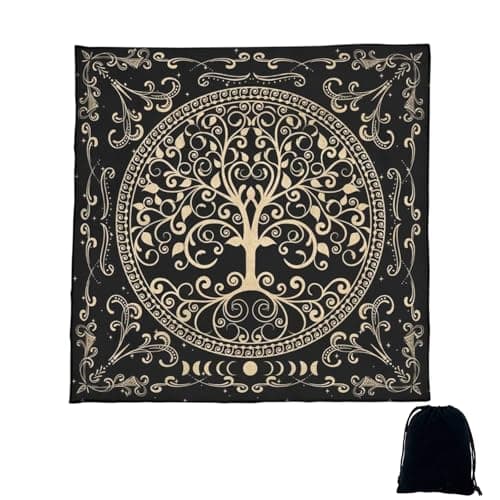 Image of ARROMI 2 PCS Altar Cloth Set, Tarot Cloth, 49x49cm Black Divination Tablecloth, Witchcraft Supplies for Tarot Reading, Meditation, Spiritual Rituals, Wiccan Decor(Include A Black Bag)