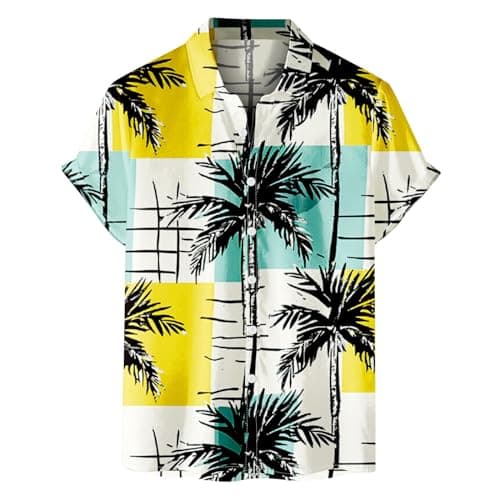 Image of 3D Printed Short-Sleeve Shirts Men - Hawaiian Fancy Dress Summer Shirt Beach Shirts Hawaiian Floral Shirts Tropical Holiday Graphic Shirt Button Down Holiday Dress Shirt Men Casual Shirt White