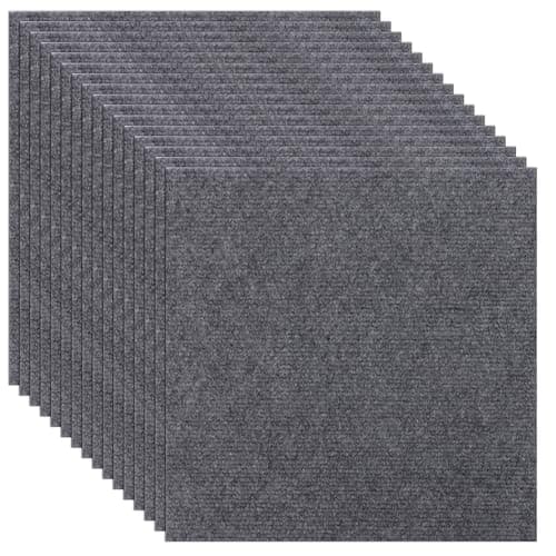 Image of YAYODS 30Pcs Self-Adhesive Light Grey Carpet Tiles, 30 x 30cm Anti-Slip Durable Square Flooring, Easy Peel and Stick Carpet for Office, Living Room, Bedroom