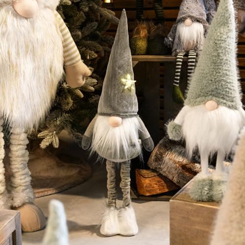 Image of Extendable Christmas Gonk with LED Star, Light Up Festive Gonk with Shimmery Outfit, Christmas Plush Standing Gonk Decoration, Xmas LED Swedish Gnome Figurine, Grey
