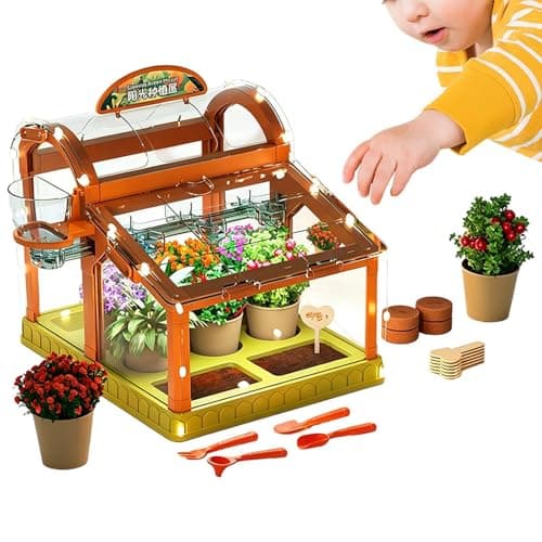 Image of Kids Plant Growing Kit With Greenhouse - PVC, 39x29x10cm - Irrigation System & Grow Light - Complete Gardening Set For Children