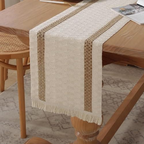 Image of Table Runners for Dining Table, Table Runner, Sideboard Runner with Home Holiday Party Decor Table,Linen Lines Kitchen Dining Room Bedroom Dresser Rustic Home Decor (30*180CM)