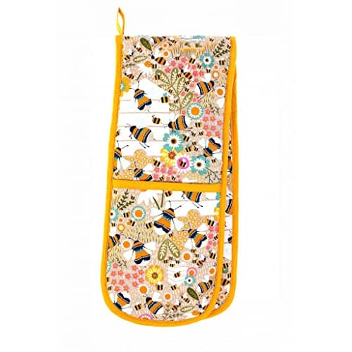 Image of Ulster Weavers Bee Keeper Cotton Double Oven Gloves - With Cute Floral Bee Insect Animal Hand Drawn Design - 100% Cotton, Double Oven Mitts - Cooking Gifts for Bakers & Chefs - Kitchenware Range