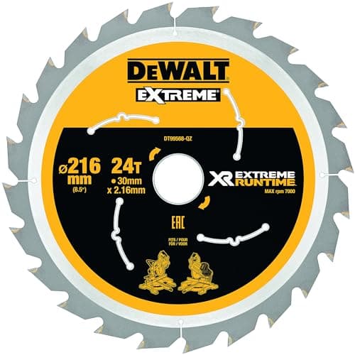 Image of DEWALT DT99568 216 mm x 30 mm x 24T XR Extreme Runtime Mitre Saw Blade - Yellow/Black/Silver