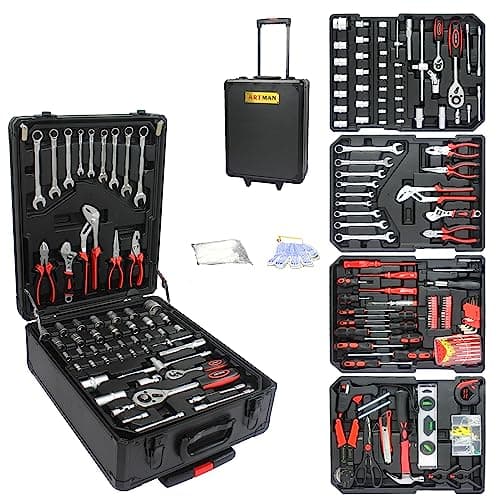 Image of Nifoti 899pcs Rolling Tool Set With Lock - 4 Layer Trolley Case, 90 Piece Kit With 2 Portable Wheels, Wrench Socket Hand Box for Garage Repair (Black)