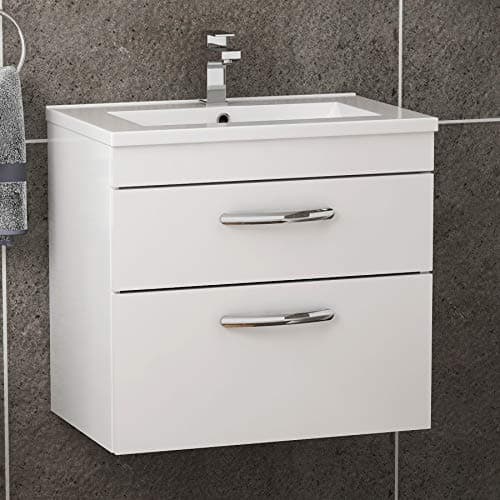 Image of Royal Bathrooms Turin Gloss White Wall Hung 2 Drawers Vanity Cabinet Unit and Minimalist Sink Basin - 800mm
