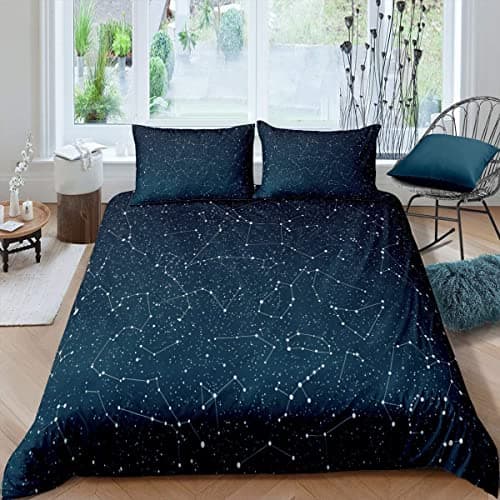 Image of Homemissing Galaxy Duvet Cover Starry Sky Constellation Bedding Set Dark Blue Outer Space Bedding & Linen For Boys Girls Kids Milky Way & Linen Single Size