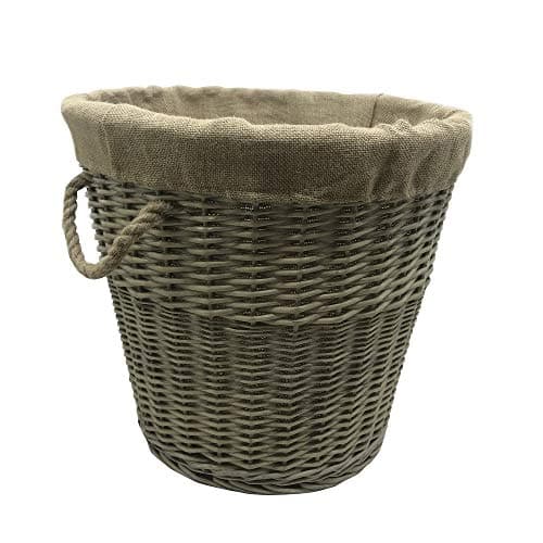 Image of JVL Antiques Wash Canvas Lined Round Log Basket with Rope Handles, Medium