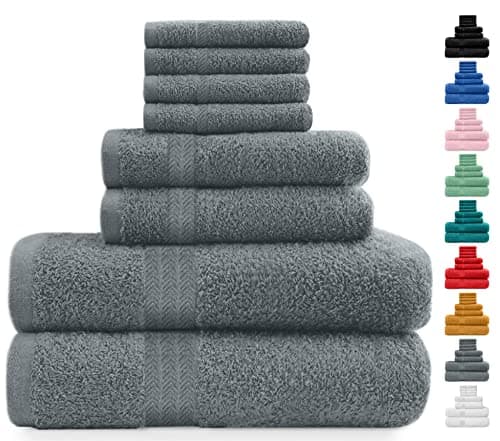 Image of Midland Bedding 8 Piece Bale Towel Set, Cotton Towels Set - 4 Wash Cloths/Face Towels, 2 Bath Towels and 2 Hand Towels for Bathroom. 400 GSM Thread Count (Grey)