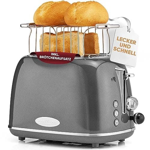 Image of ProfiCook PC-TA 1193 Toaster, 2-Scane Toaster, Vintage Look, Stainless Steel Housing, Bun Attachment, Adjustable Browning, Centring Function, Crumb Drawer, Anthracite