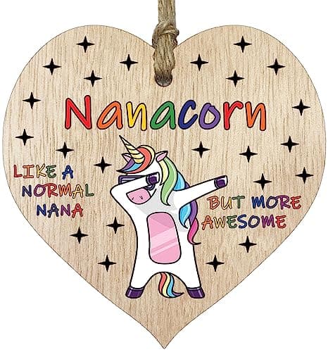Image of Nana Birthday Gift for Her - Nanacorn - Wooden Heart Plaques, Light Wood Sign Keepsake, Funny Nana Happy Birthday Plaque Nannie Gifts Unicorn Awesome Nanna Present from Granson Granddaughter
