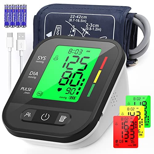 Image of KKmier Blood Pressure Monitor, Upper Arm BP Machine for Home Use Large Cuff 22-42cm, Irregular Heartbeat Detection, 2 * 99 Reading Memory, XL LCD Display with Color Backlits