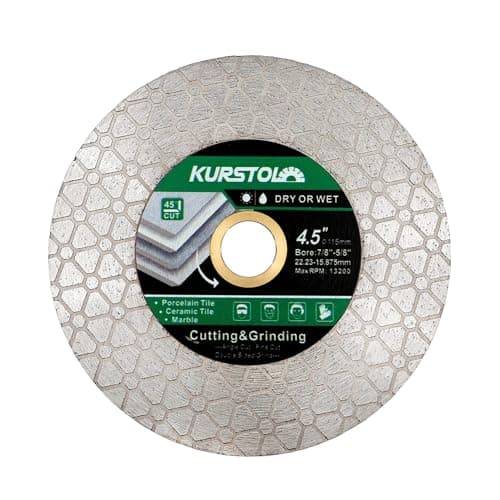 Image of KURSTOL Diamond Cutting Disc - 4.5"/115mm Dual-Purpose Tile Diamond Saw Blade,Angel Grinder Blade Arbor 7/8"-5/8" for Cutting and Grinding Ceramic Tiles,Porcelain,Granite,Marble