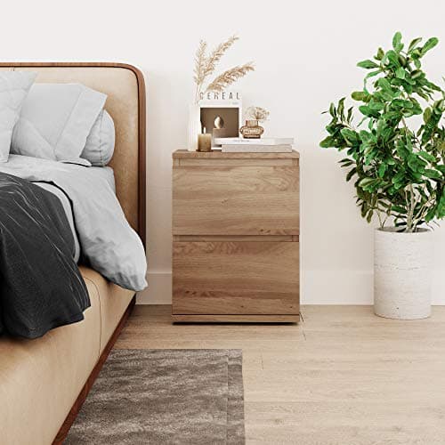 Image of URBNLIVING 2 Drawer Wooden Bedroom Bedside Cabinet No Handle Storage Nightstand Side Table